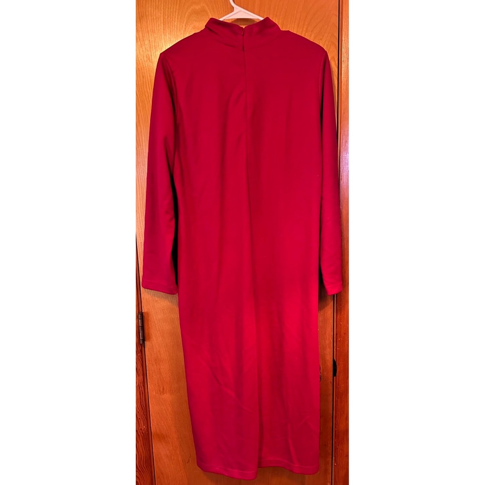 Appleseeds Solid Red Mock Turtleneck Long Sleeve Back Zipper Midi Dress Large - Picture 2 of 4